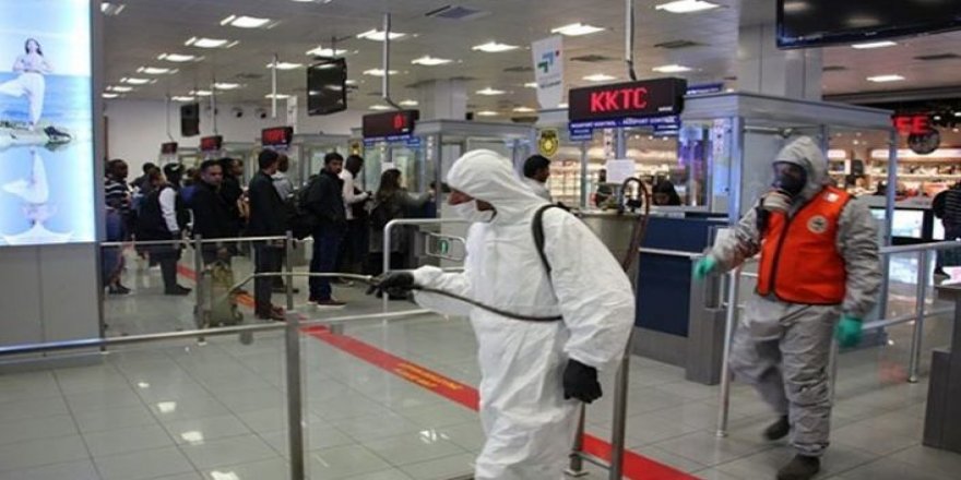 Ercan Havalimanı’nda Koronavirüse karşı ilaçlama yapıldı