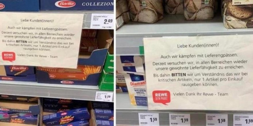 Almanya'daki marketler makarna ve un satışına sınırlama getirdi