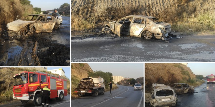Girne-Tatlısu anayolunda kaza.. Araçlar yandı!